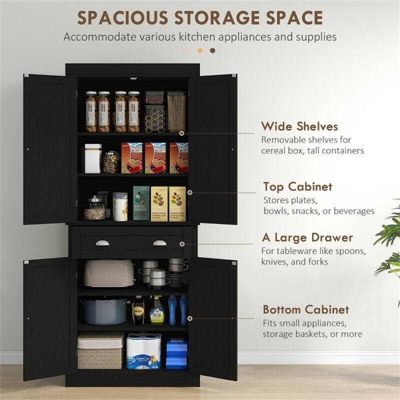 Wood Grain Pantry Cabinet with Drawer and Adjustable Shelves - 30" W x 16" D x 72" H