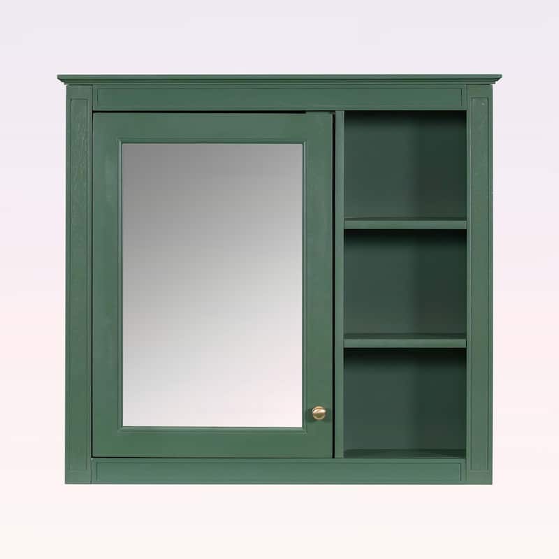 30'' x 28'' Wall Mounted Bathroom Storage Cabinet with Mirror,Modern Design,3 Open Shelves,Space-Saving and Stylish
