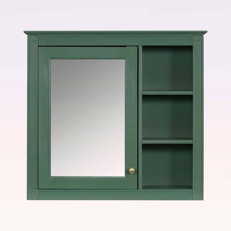 30'' x 28'' Wall Mounted Bathroom Storage Cabinet with Mirror,Modern Design,3 Open Shelves,and Concealed Storage