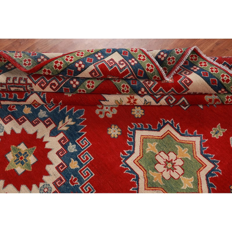 Hand Knotted Oriental 100% Wool Carpet Traditional Geometric Red Kazak Area Rug - 11' 0'' X 8' 2''