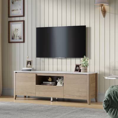 58 Inches Modern TV stand with LED Lights Entertainment Center TV cabinet with Storage for Living Room