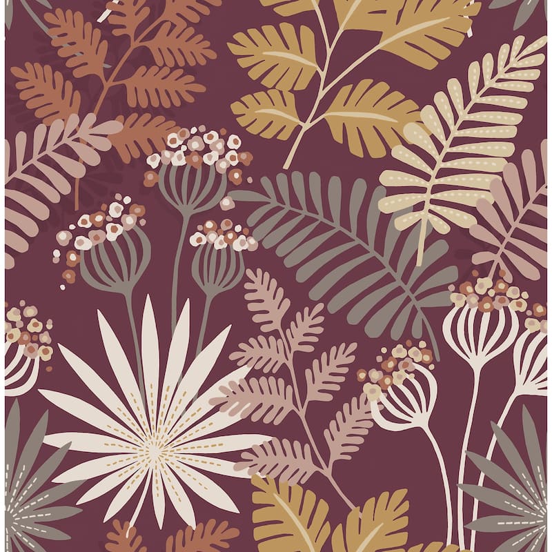 A-Street Prints Praslin Merlot Botanical Wallpaper