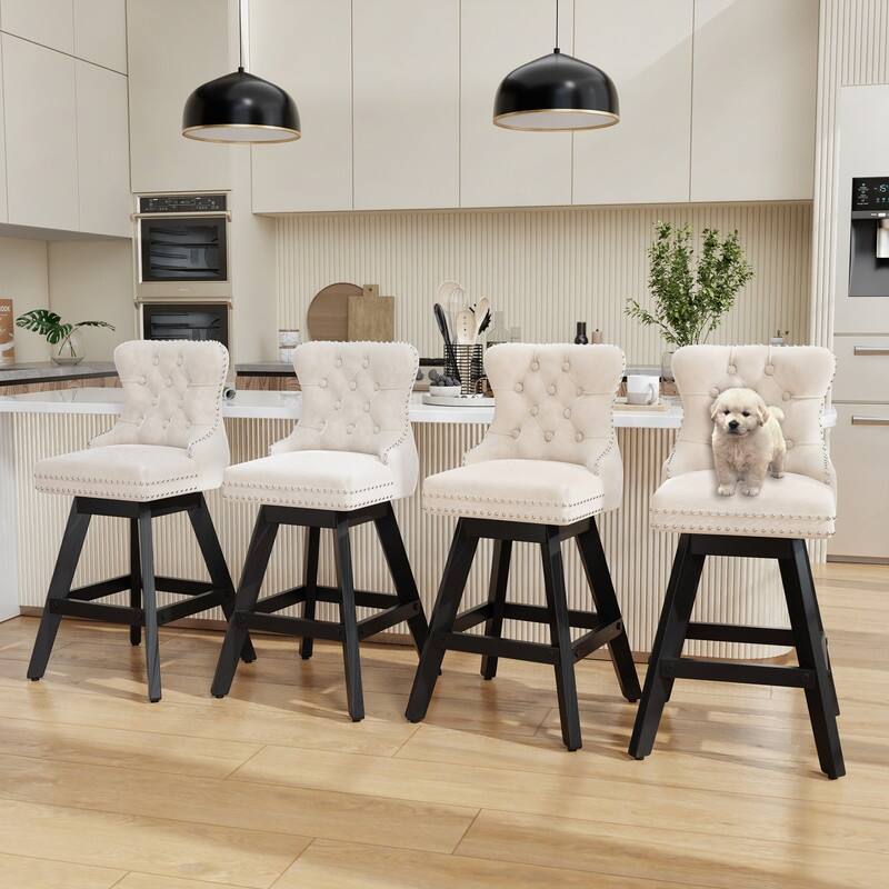 Swivel Velvet Leisure Style Bar stools Set of 8 - Beige Velvet Set Of 4