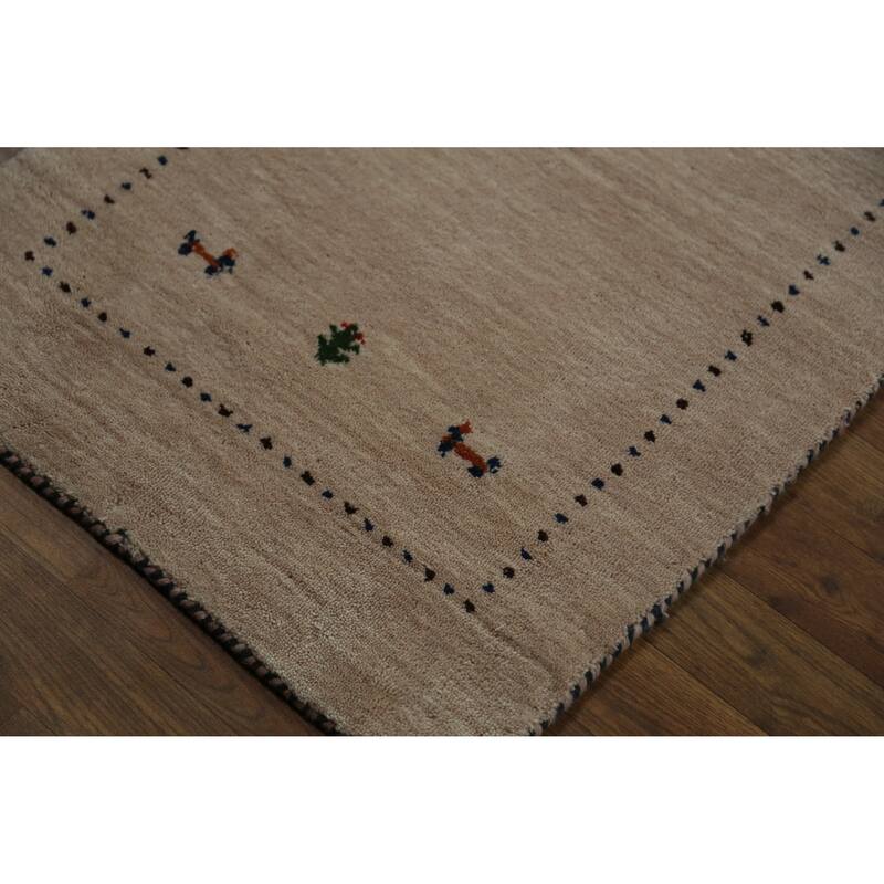 Hand Knotted Oriental 100% Wool Carpet Tribal Animal Pictorial Peach Gabbeh Runner Rug - 4' 8'' X 2' 3''