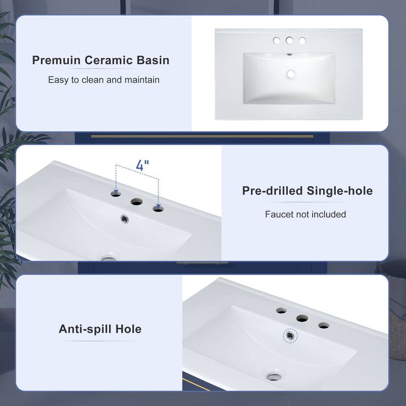 Bathroom Vanity with Sink, Vanity Set with 2 Drawers, Bathroom Storage Cabinet with Open Shelf and 2 Soft Closing Doors