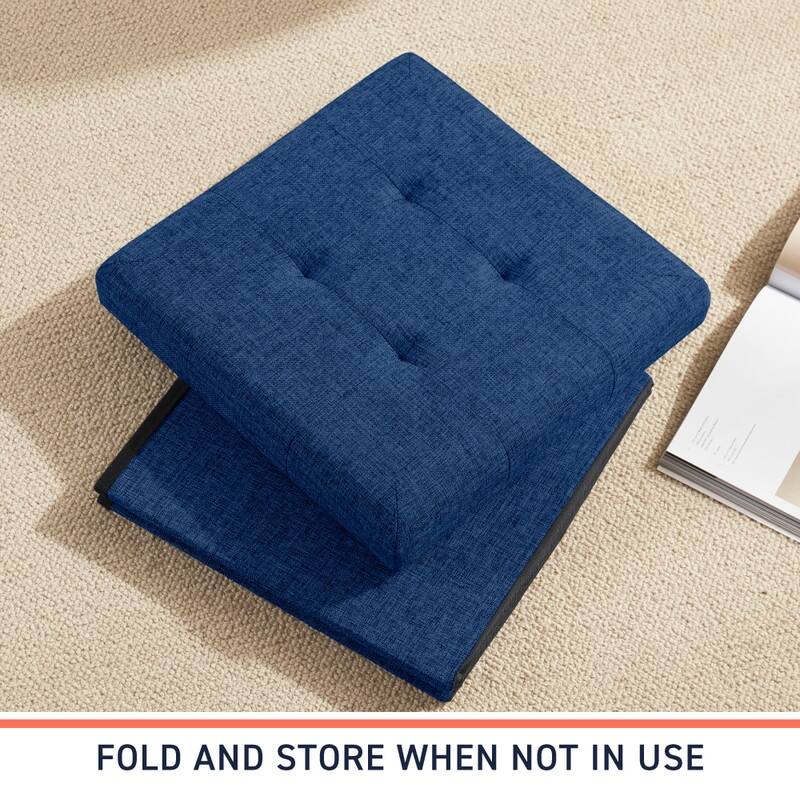 2 Pack - 15" Collapsible Square Cube Storage Ottoman, Perfect for Dorms, Livingroom and Bedroom