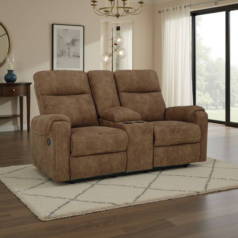 Woli Manual Recliner Loveseat, 75 Inch, Classic Brown Faux Leather