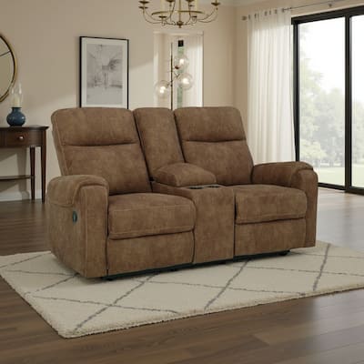 Woli Manual Recliner Loveseat, 75 Inch, Classic Brown Faux Leather