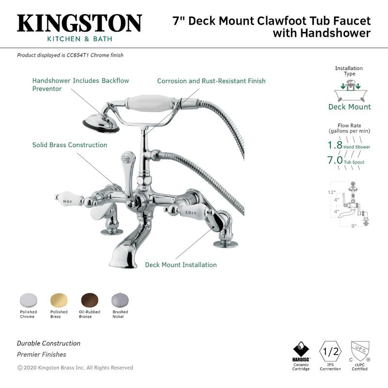 Kingston Brass Vintage Deck Mounted Clawfoot Tub Filler with Personal - Polished Chrome
