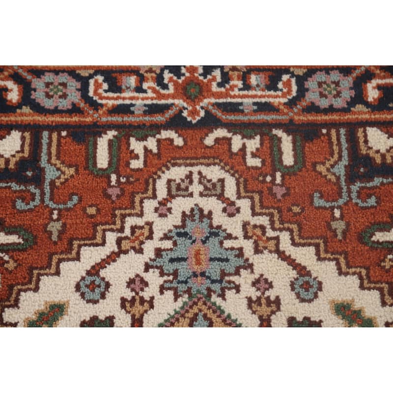Geometric Beige Heriz-Serapi Oriental Runner Rug Handmade Wool Carpet - 2'6"x 8'0"