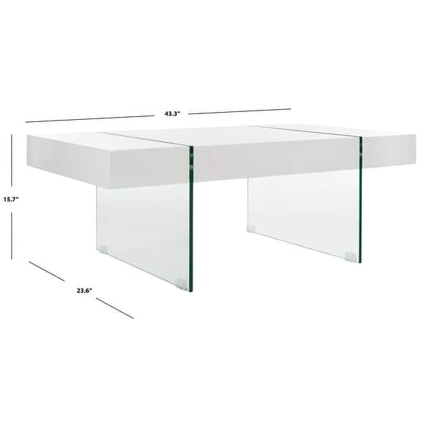 dimension image slide 1 of 5, SAFAVIEH Jacob Glass Leg Rectangular Coffee Table - 43.3" W x 23.6" L x 15.7" H