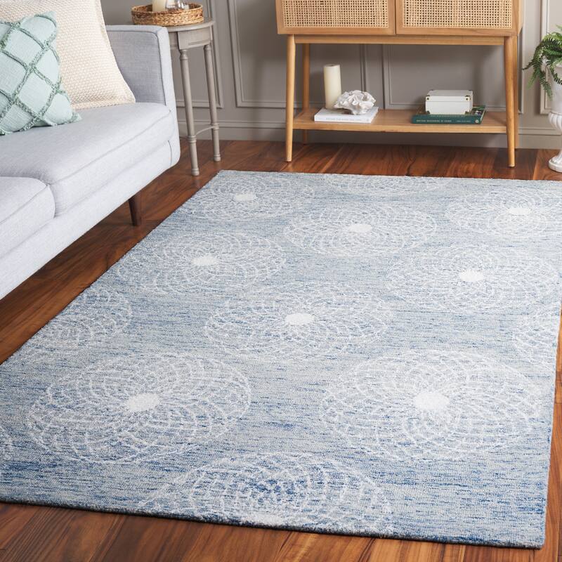SAFAVIEH Handmade Ebony Angeliki Modern & Contemporary Wool Rug - 8' x 10' - Blue/Ivory
