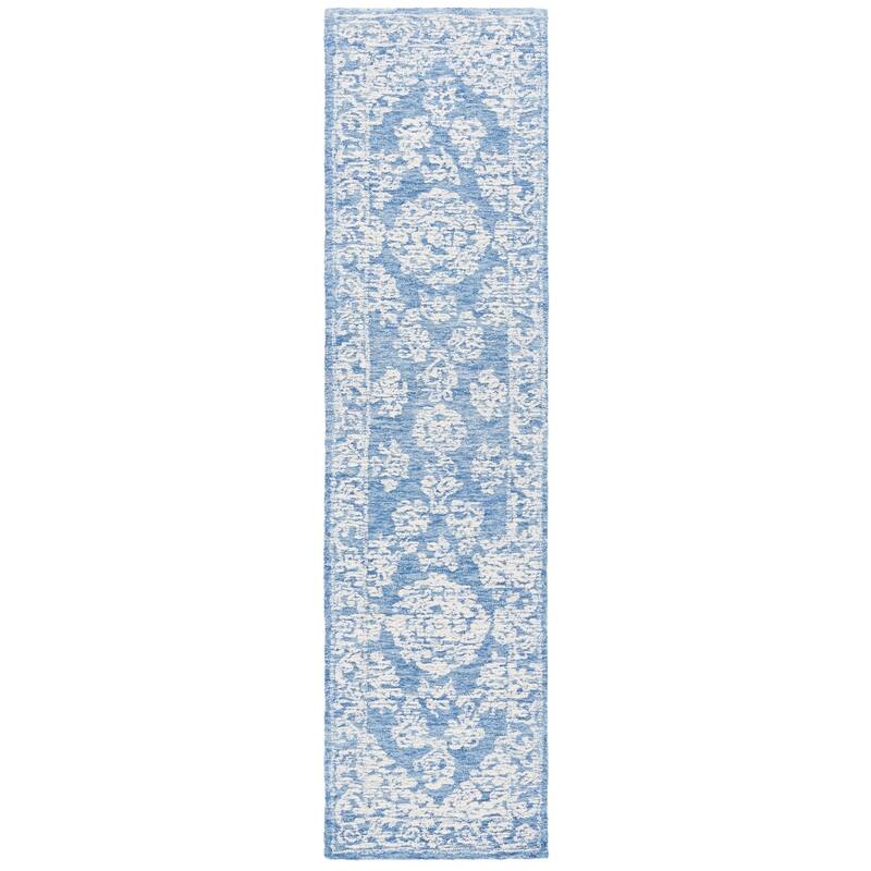 SAFAVIEH Handmade Ebony Oligerta Modern Wool Rug - 2'3" x 9' Runner - Ivory/Blue