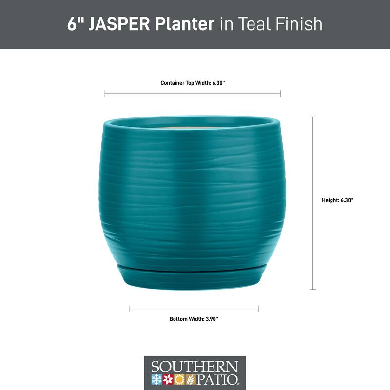 Southern Patio Jasper Teal Ceramic 6.3-inch Planter