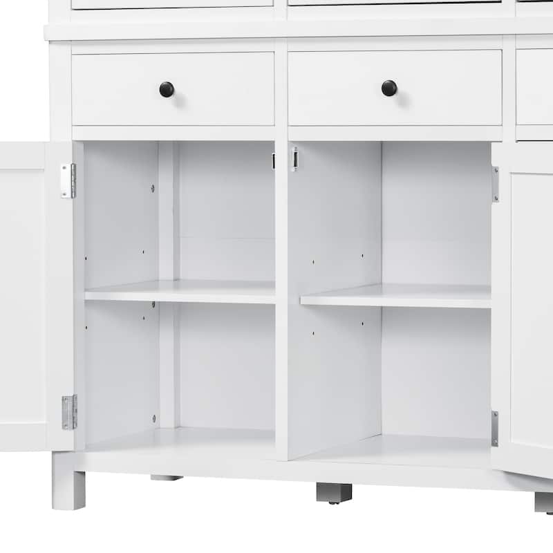 75" Farmhouse Kitchen Pantry Cabinet with Door Shelves, Large Freestanding Cupboard with Pull-Out Trays