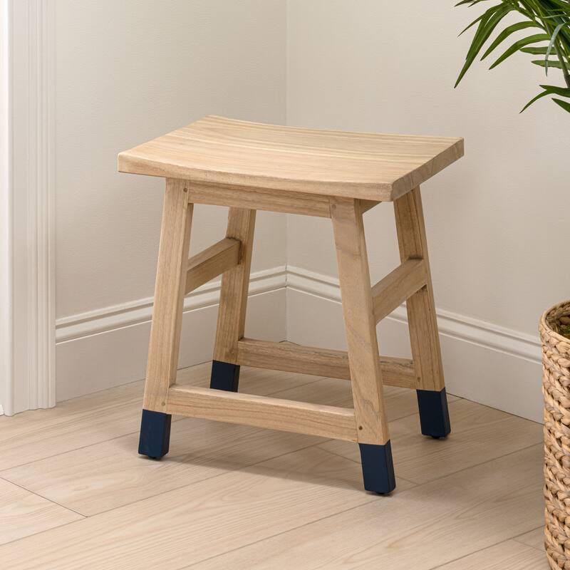 JONATHAN Y Finesse Classic Casual Handcrafted Solid Mindi Wood Accent Stool with Tipped Legs