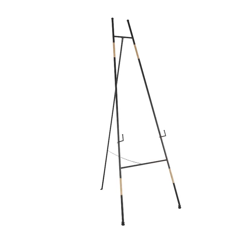 Metal Slim Foldable 2 Tier Display Easel with Wrapped Rattan Accents - Black - Roche River Decor