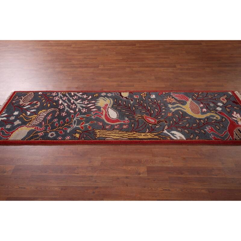 Animals Pictorial Ziegler Indian Runner Rug Handmade Wool Carpet - 2'5"x 7'11"