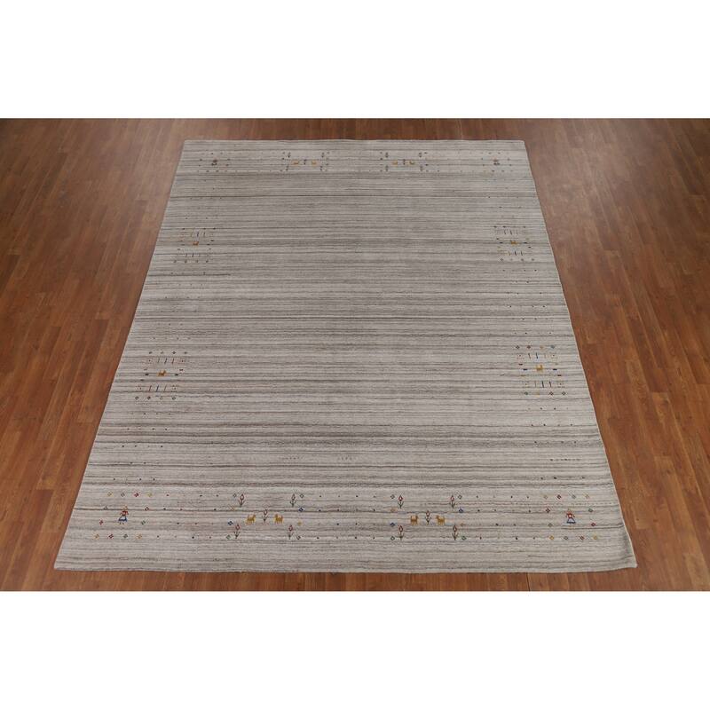 Striped Gabbeh Oriental Area Rug Handmade Wool Carpet - 7'9" x 9'8"