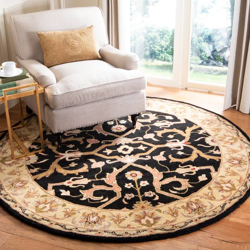 SAFAVIEH Handmade Heritage Abc Traditional Oriental Wool Rug - 8' x 8' Round - Charcoal/Beige