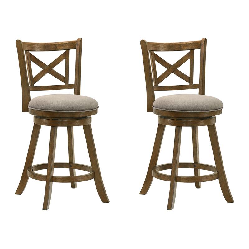 Kodi Modern Farmhouse Swivel Wood Counter Height Kitchen Bar Stool in Sepia Brown Finish with Fabric Upholstered Seat - Set of 2 - Static Gray - Counter Height