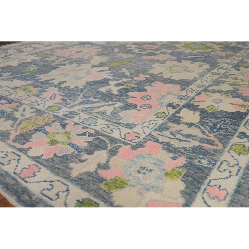 Hand Knotted Oriental 100% Wool Carpet Transitional All-Over Navy Blue & Blues Oushak Area Rug - 11' 7'' X 9' 3''