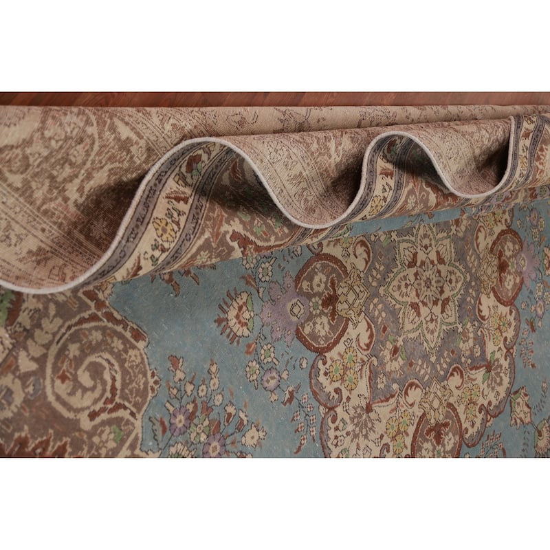 Blue Tabriz Persian Vintage Area Rug Handmade Wool Carpet - 9'6" x 12'8"