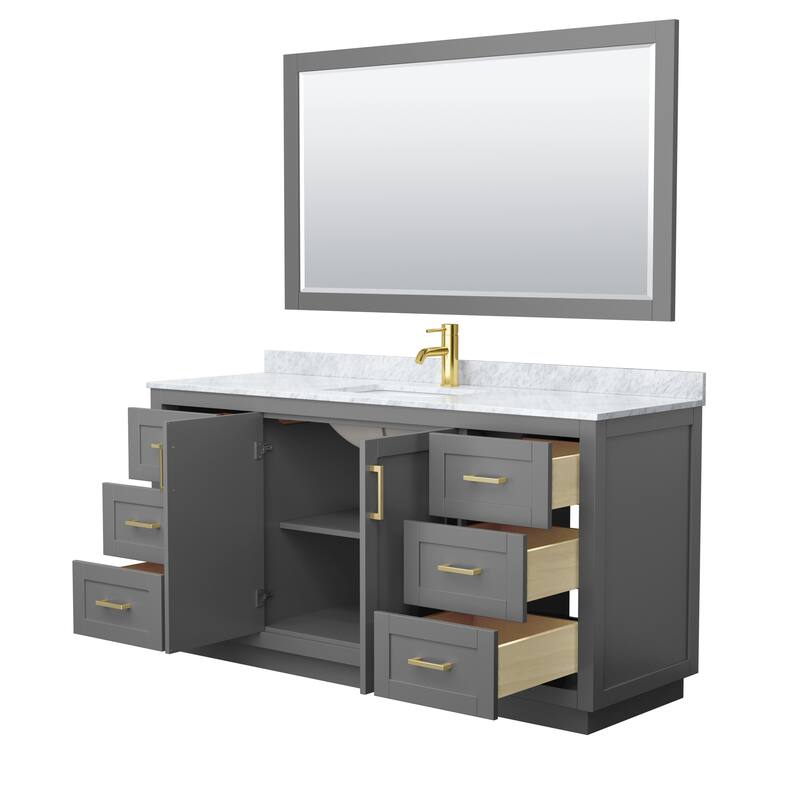 Miranda Bathroom Vanity Set, White Carrara Marble Top, 58-Inch Mirror