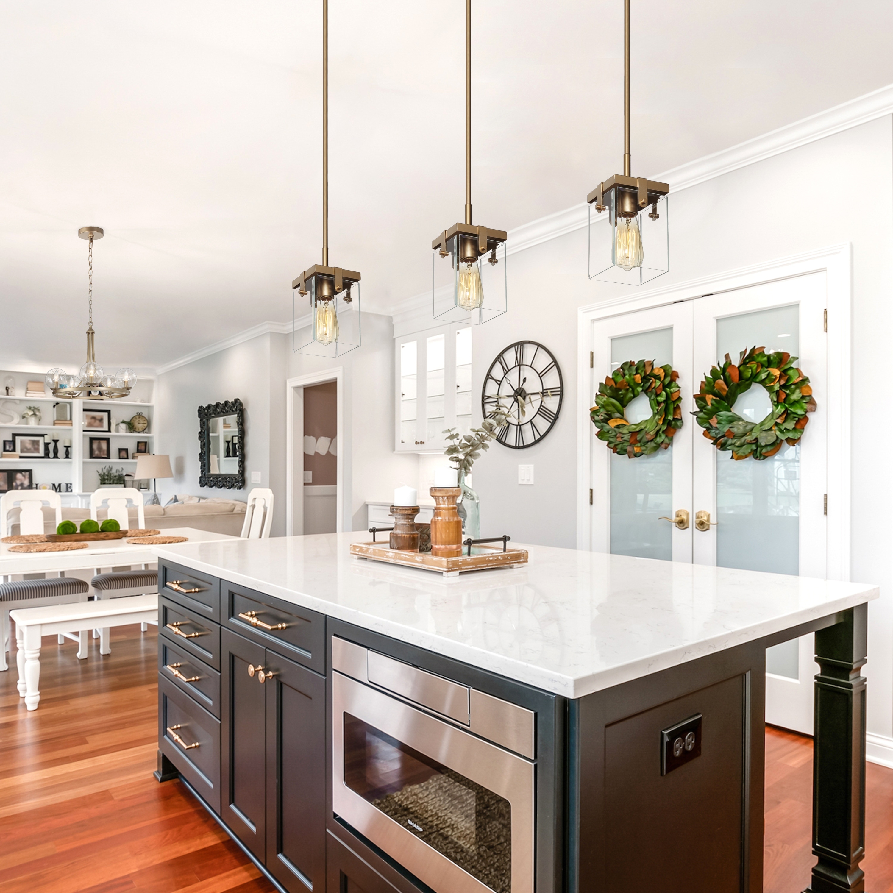 Modern Geometric Mini Pendants Gold Metal with 4 piece Clear Glass for Kitchen Island