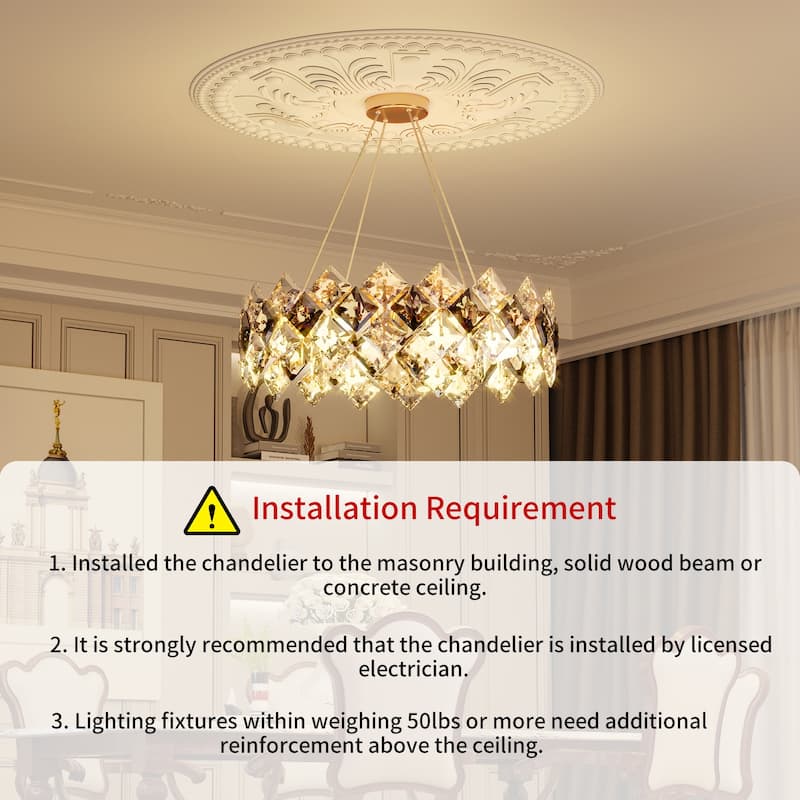 Gold Round Semi Flush Mount Crystal Chandelier
