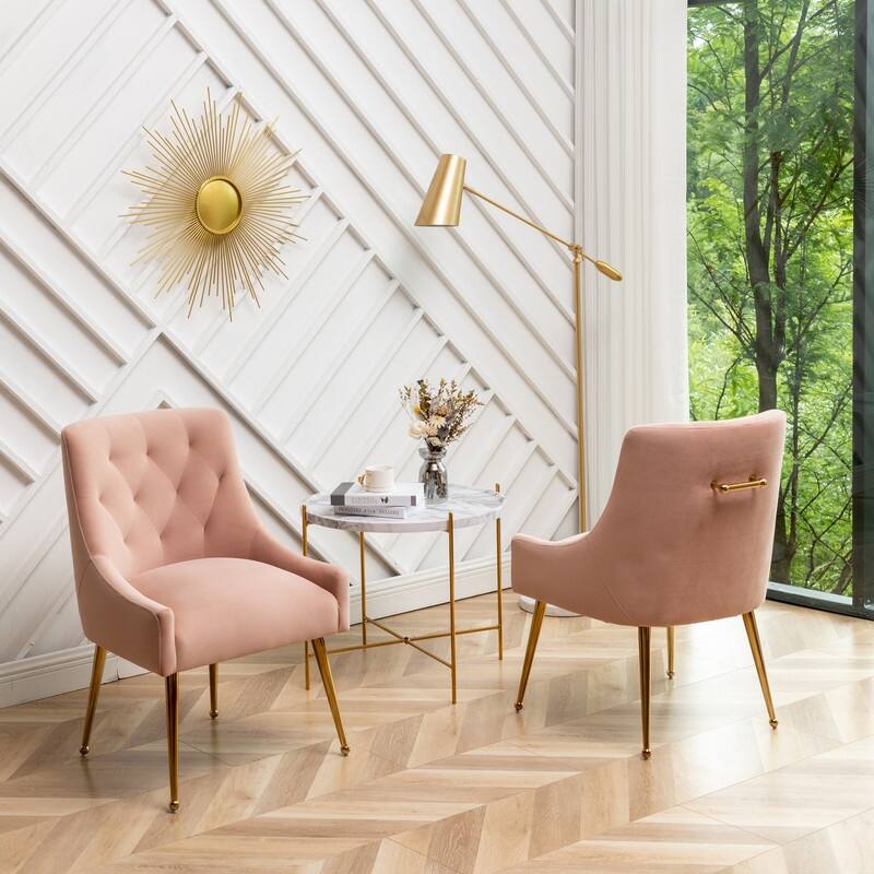 Modern Dining Chairs Set of 2, Upholstered Accent Chair Tufted Back Armless Chair with Back Pull