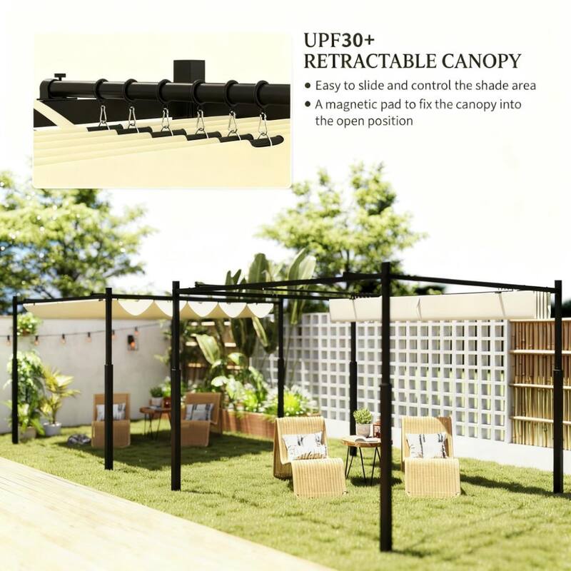 GDFStudio - 10'x10' Outdoor Retractable Pergola with Magnetic Canopy & Upgraded Hooks