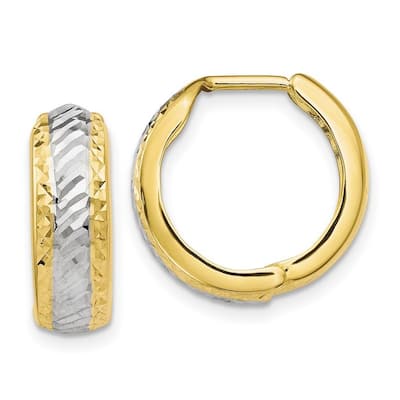 Curata 5.5mm 10k Yellow Gold with White Rhodium 5.5x16mm Diamond-cut Hinged Hoop Earrings