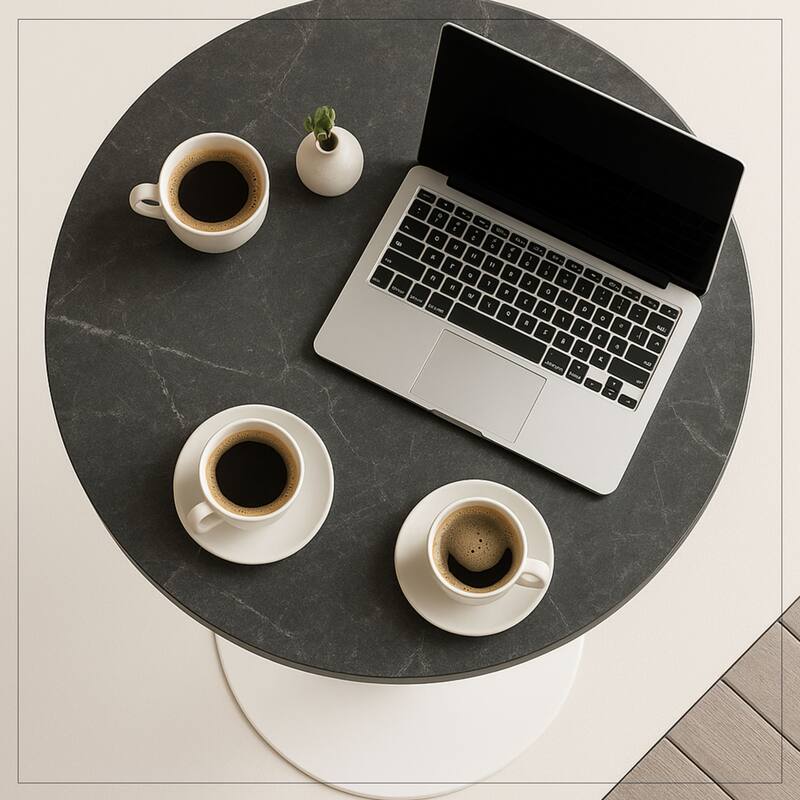 Bristol 27" Round Dining Table with MDF TableTop & White Pedestal Base for Kitchen & Dining Room