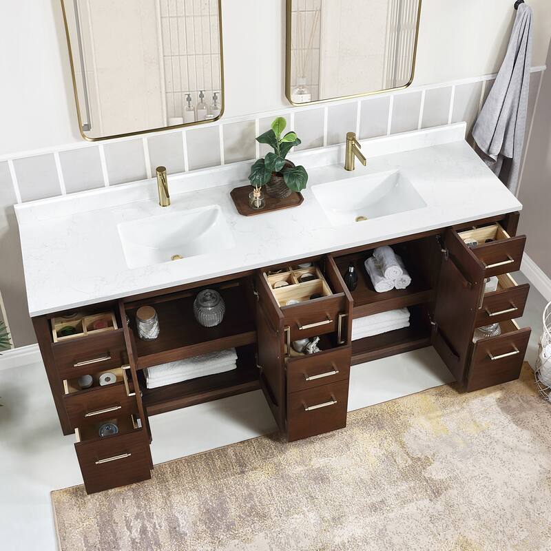 San Double Bath Vanity with Composite Stone Top and Mirror