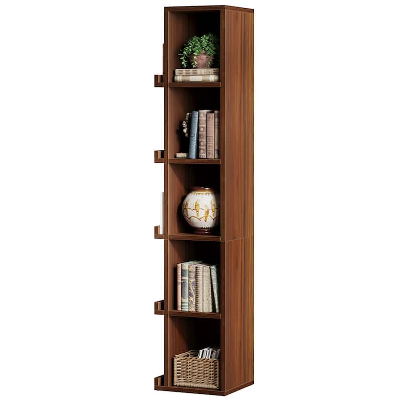 5-tier Tall Narrow Bookcase Cube Bookshelf with Side Storage - 11.8"D x 13.8"W x 70.9"H