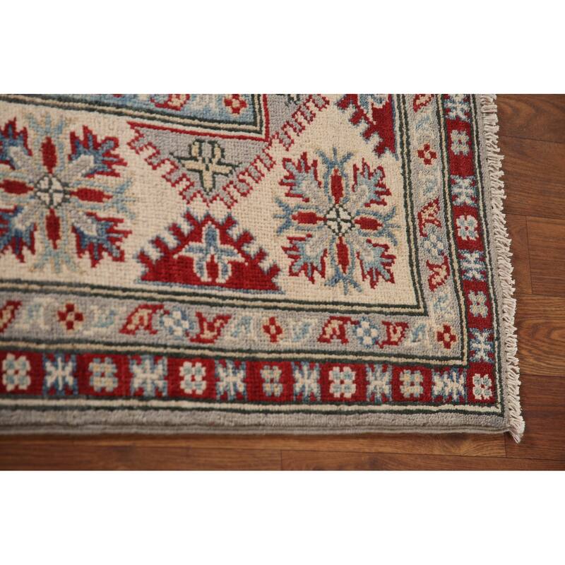 Gray Kazak Area Rug Handmade Wool Carpet - 5'8" x 7'10"