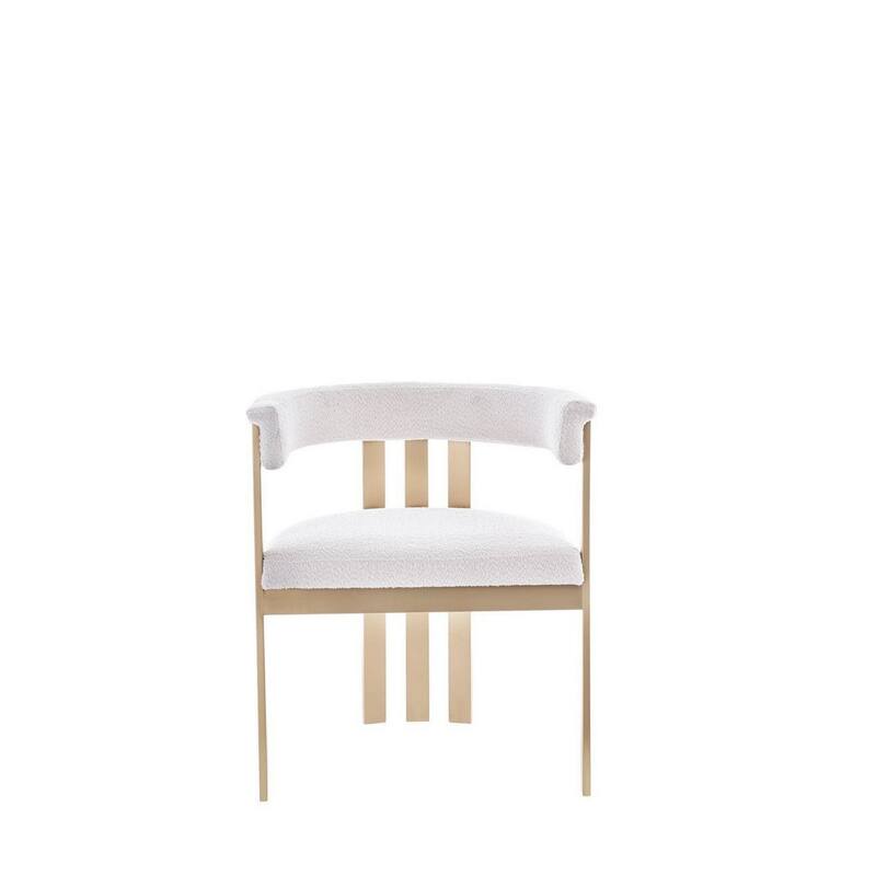 25 Inch Dining Chair, Contemporary Art Style, Sherpa Velvet, Beige, Gold