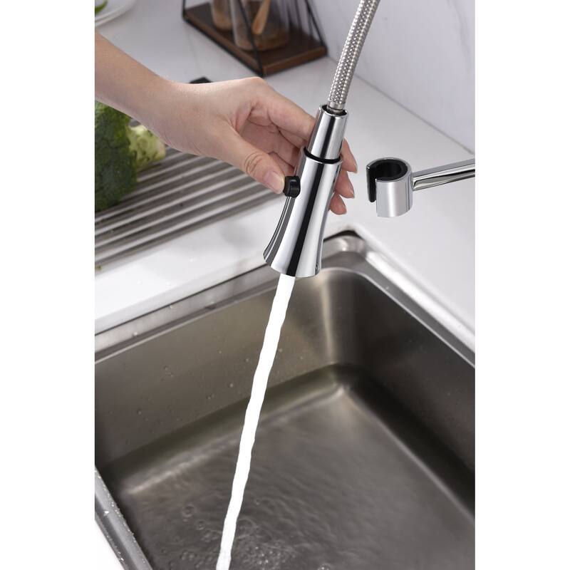 UltraFaucets Euro Collection Spring Spout Kitchen Faucet With Pull-Down Spray
