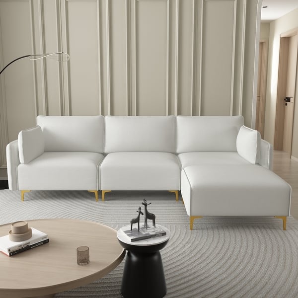L Shape Sectional Sofa Polyester Three Single Seat+Ottoman Removable