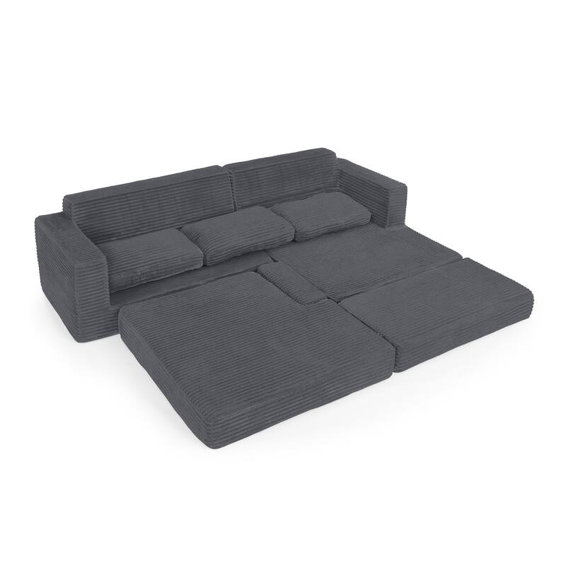 112.6" L-Shaped Modular Sectional Right sofa seat with Queen Sleeper Function, Corduroy Upholstery and No Assembly Required