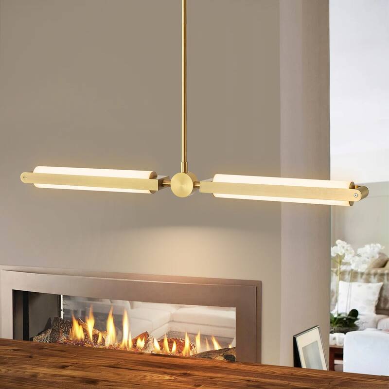 2-Light Modern Linear Dimmable Integrated LED 3000K Warm Light Kitchen Island Pendant Light
