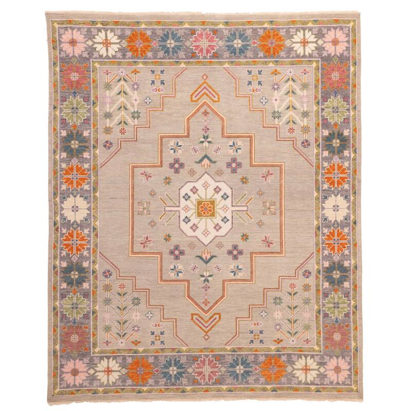 ECARPETGALLERY Hand-knotted Modern Oushak Grey Wool Rug - 8'2 x 9'10