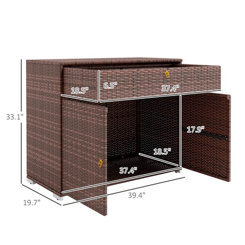 Mixed Brown PE Rattan Outdoor Storage Cabinet with Drawer and Doors - 39.25" L x 19.75" W x 33" H