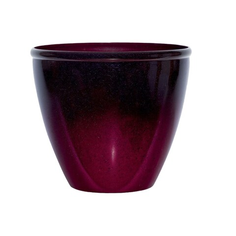 Suncast Seneca 16 Inch Ombre Decorative Resin Plant Flower Planter Pot, Red/Plum