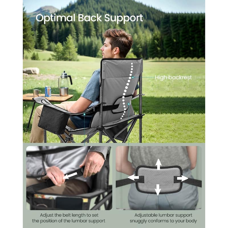 Lumbar Support Folding Camping Chair with High Backrest and Cup Holders Included Carry Bag - 24.8"D x 37.4"W x 39.2"H