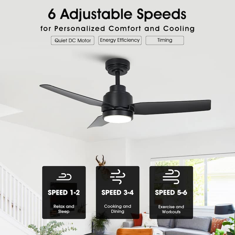 42" Matte Black Industrial ABS 3-Blades Dimmable Ceiling Fan with Remote