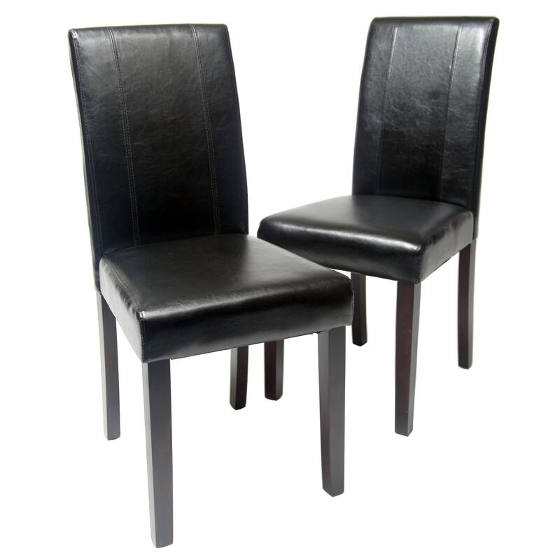 Modern Set of 2 Dining Chairs with Leather Backrest, Cushioned Seat, Solid Wood Legs for Dining Room Living Room Bedroom