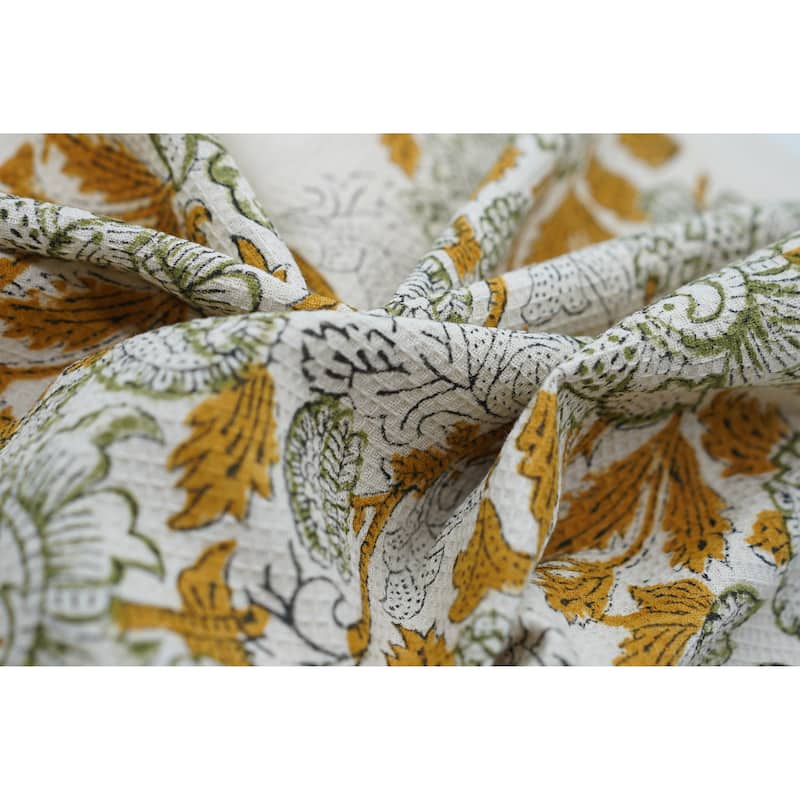 Fabdivine Handmade Block Print Floral Waffle Weave Kitchen 100% Cotton 17x32 Inch Hand Towel