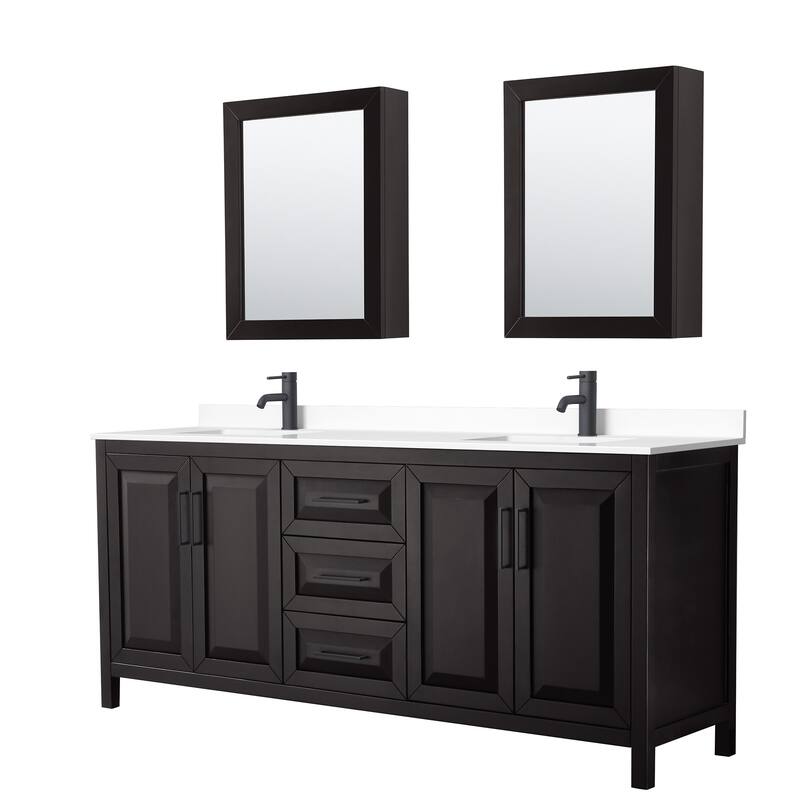 Wyndham Collection Daria 80" Free Standing Double Basin Vanity Set - Dark Espresso / White Cultured Marble Top / Matte